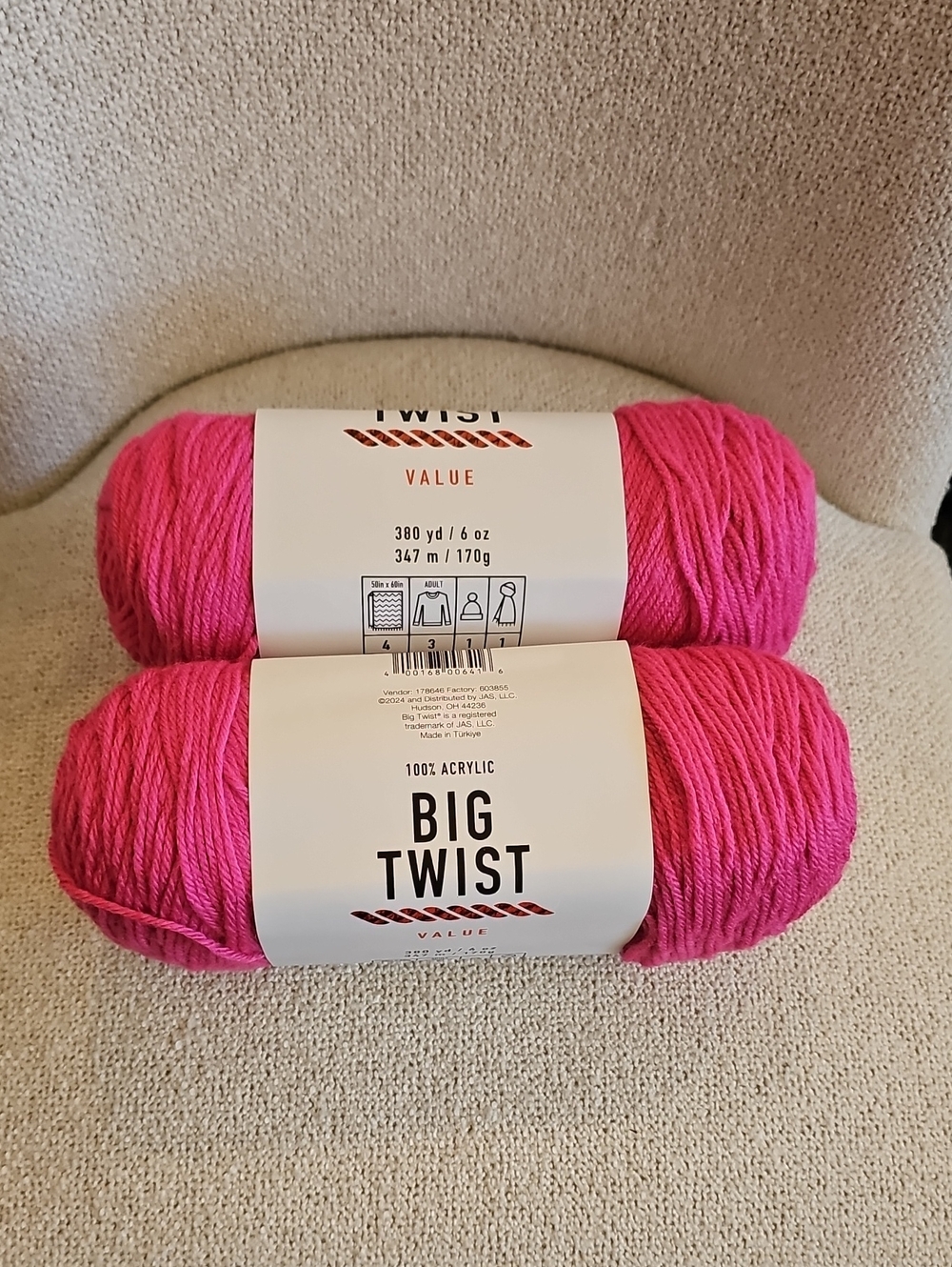 NWT Bundle Of 2 Skeins Big Twist Value Yarn - Magenta